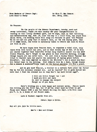 Letter to Francis McNamara